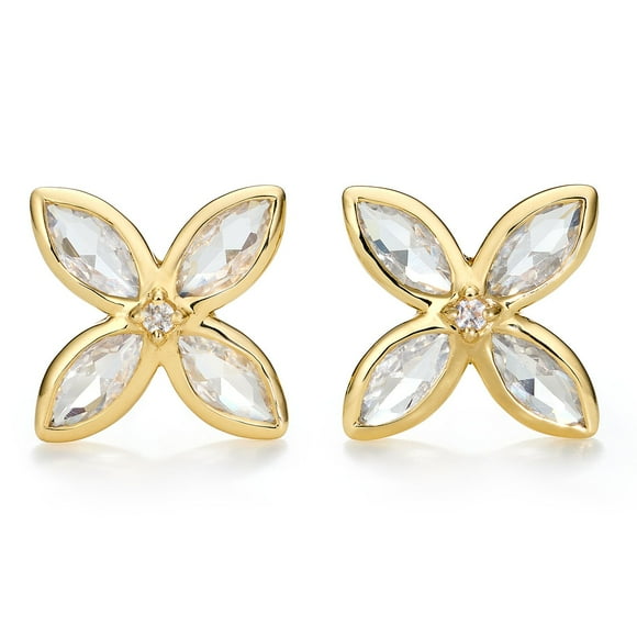 Lab White Sapphire Flower Earrings in 14K Yellow Gold