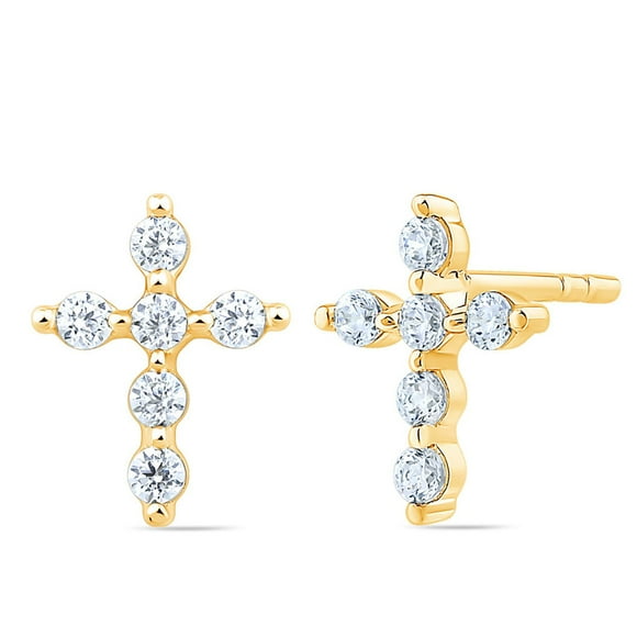 0.20 CT. T.W. Round Cut Diamond Cross Stud Earrings in 14K Gold