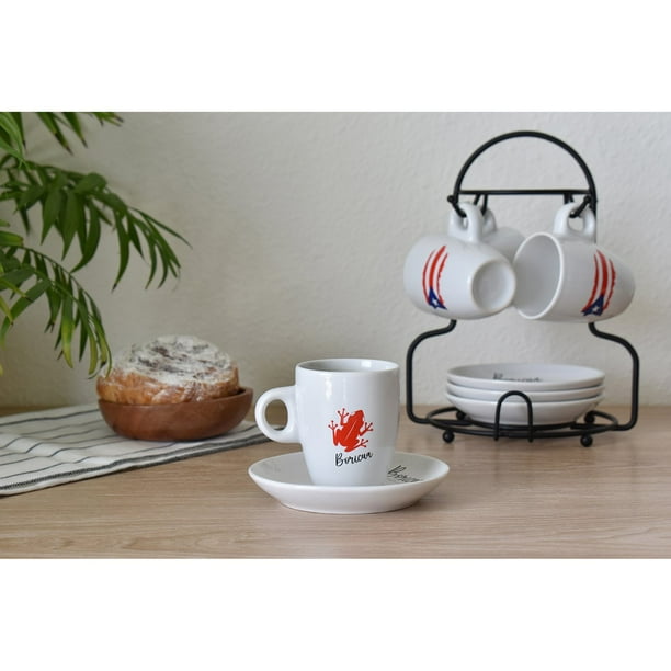 IMUSA 8-Piece 3oz Boricua Espresso Cups & Saucers Set with Rack