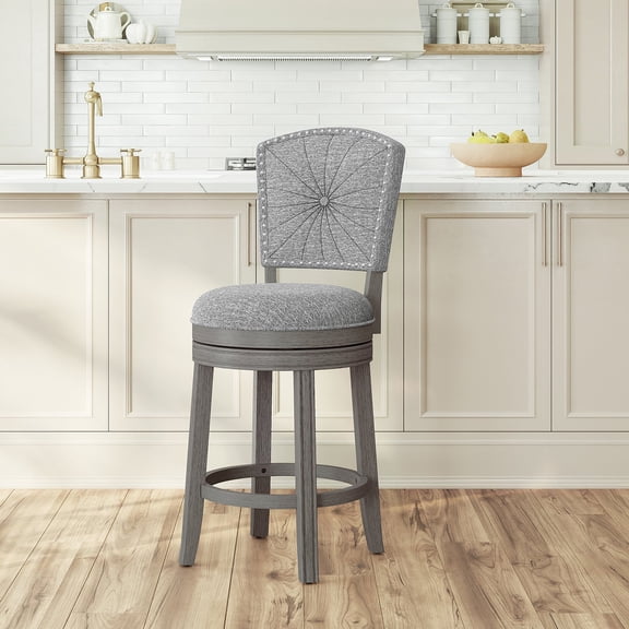 HH2 Home Santa Clara II Wood and Upholstered Swivel Bar Stool or Counter Stool