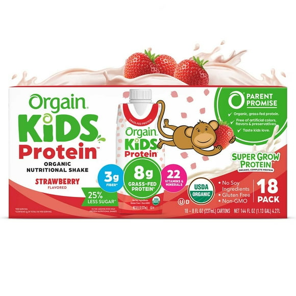 Orgain Kids 8g Protein Organic Nutrition Shake, Strawberry 8 fl. oz., 18 pk.
