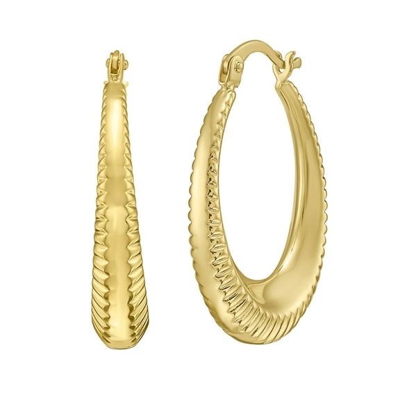 Polished Elongated Hoop Earrings in 14K Yellow Gold