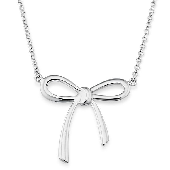 Rhodium Plated Adjustable Bow Necklace in Sterling Silver