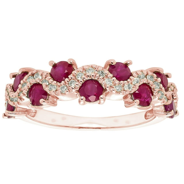 Round Cut Genuine Gemstone and Diamond Accent Band in 14K Gold