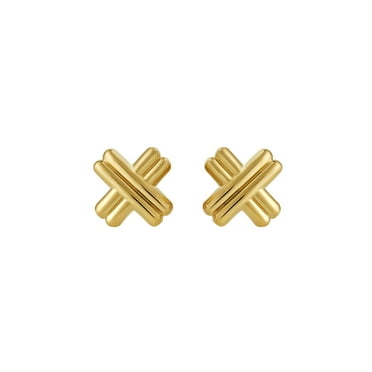 Ribbed "X" Stud Earrings in 14K Gold