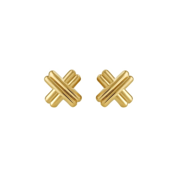 Ribbed "X" Stud Earrings in 14K Gold