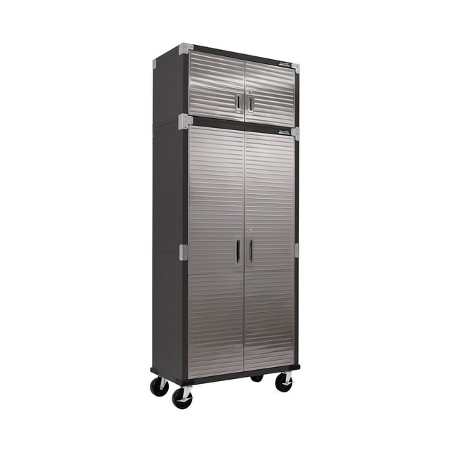Seville Classics UltraHD 2 Piece Rolling Steel Garage Storage Cabinet With Stacker Set, 36" W x 18" D x 90.5" H