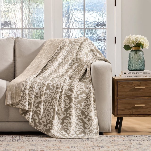 Tahari Home Reversible Printed Plush Throws, 50" x 60"