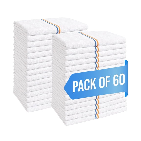 Simpli-Magic Multi-Purpose Terry Towels 60-Pack, 15" x 18" Quick Dry White – Auto Cleaning and Detailing, Bar Towels, Shop & Household Use