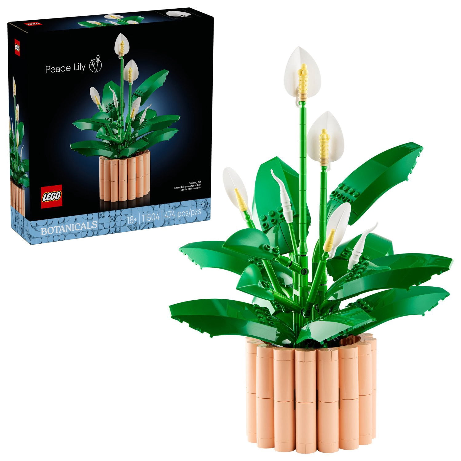 LEGO Botanicals Peace Lily Flower Room Decor Building Set, 474 pc