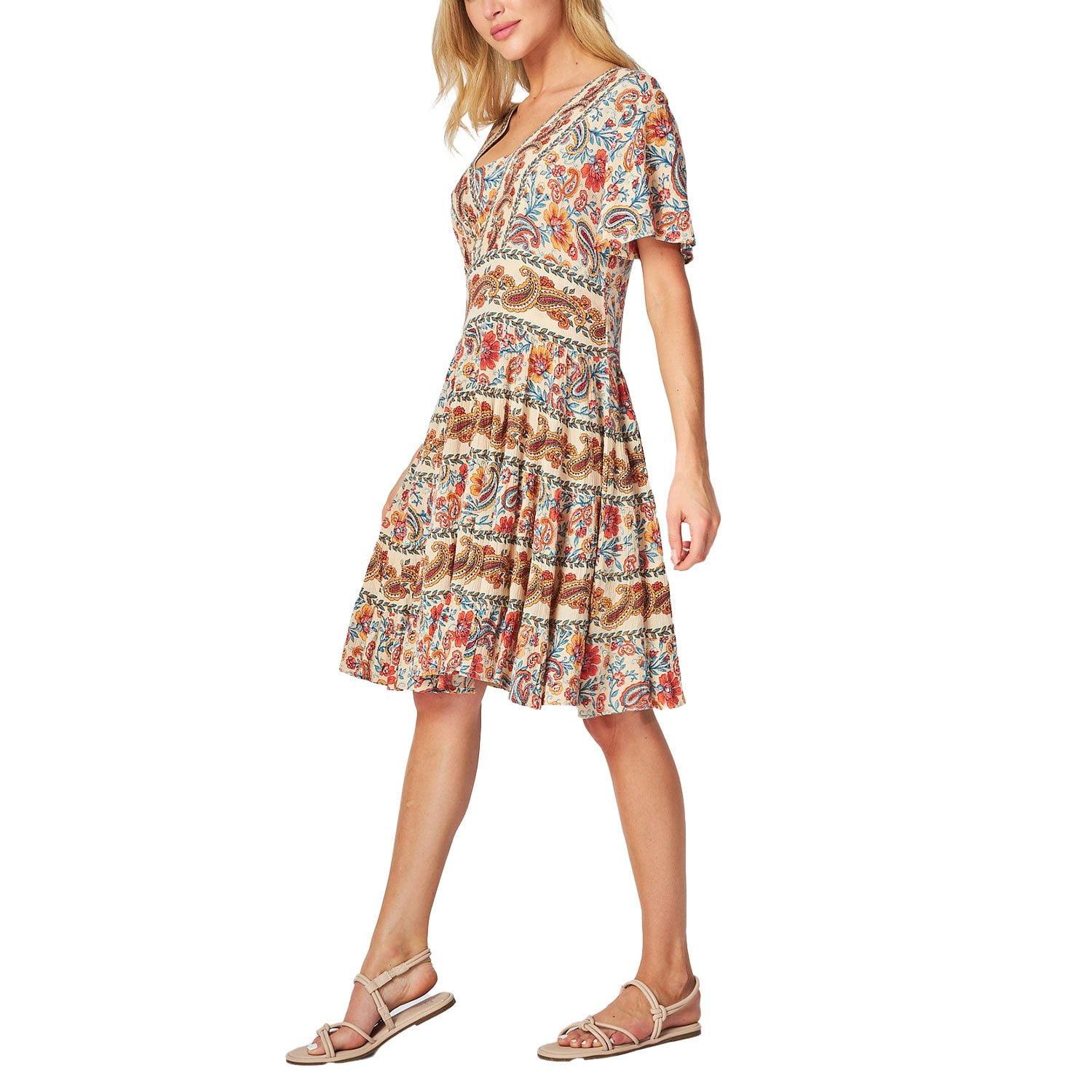 bila dress sam's club Bila Women's Floral Paisley Short Tiered Dress