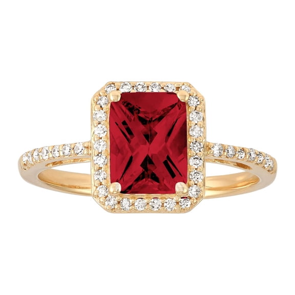 Lab Created Emerald Cut Gemstone & Diamond Ring in 14K Gold