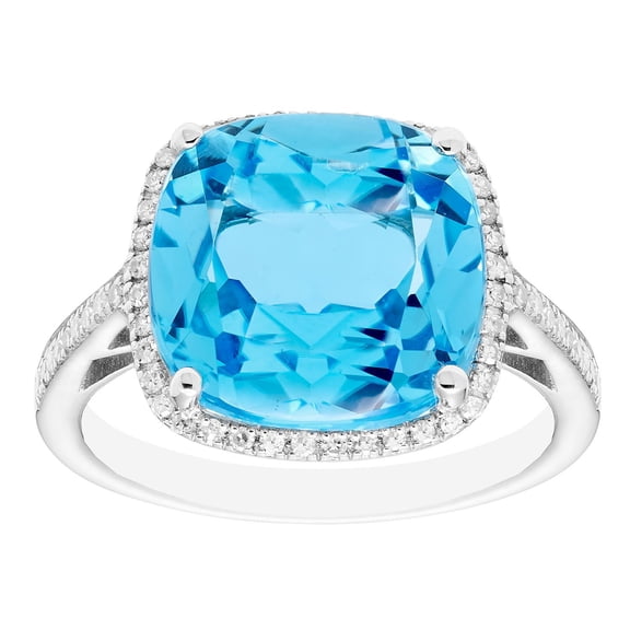 Cushion Cut Gemstone & 0.21 CT. T.W. Halo Diamond Ring in Sterling Silver