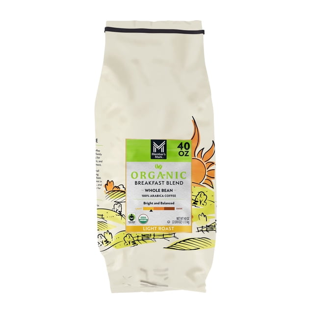 Member's Mark Organic Breakfast Blend Whole Bean Coffee, 40 oz.
