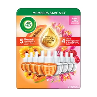 Air Wick Plug In Scented Oil Air Freshener, Hawaii Exotic Papaya & Hibiscus Flower + Lush Honeysuckle & Raspberry, Choose Pack