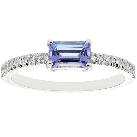 Baguette Cut Gemstone and 0.10 CT. T.W. Diamond Ring in 14K Gold