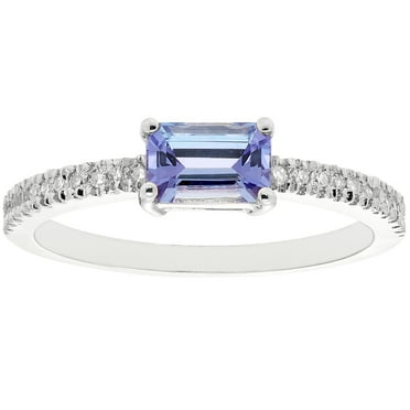 Baguette Cut Gemstone and 0.10 CT. T.W. Diamond Ring in 14K Gold