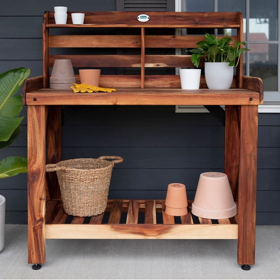 Backyard Discovery 47" Acacia Wood Garden Potting Bench & Serving Bar w/ Shelf