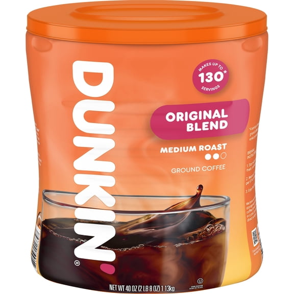 Dunkin' Medium Roast Ground Coffee, Original Blend, 40 oz.