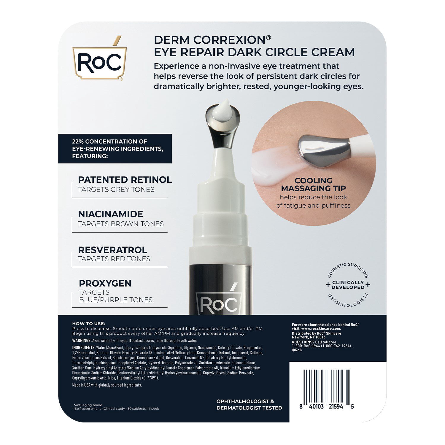 RoC eye repair クマ用クリーム RoC Derm Correxion Eye Repair Dark Circle Cream, 0.5 fl. oz., 2 pk