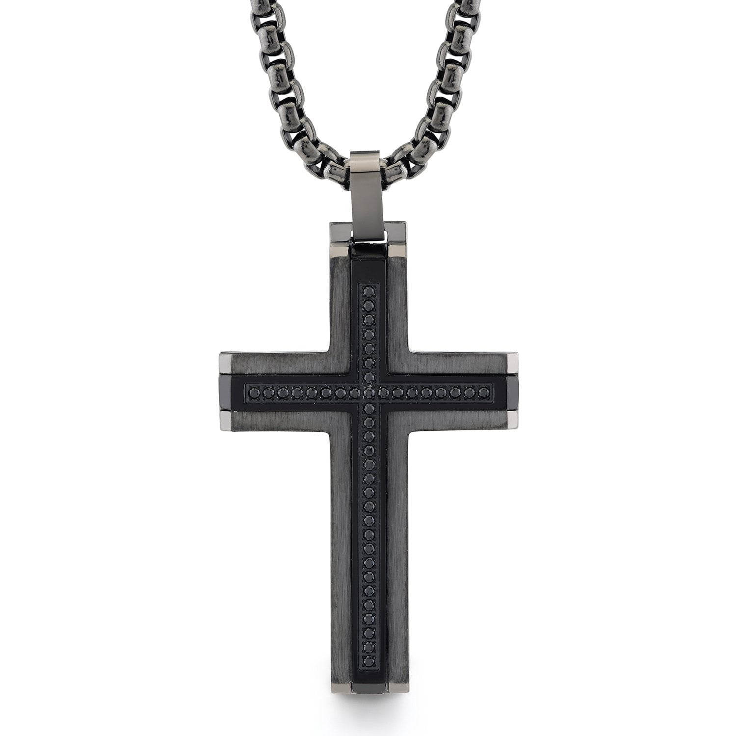 Ancient ブラックメタル　BLACKL Spartan Stainless Steel with Black Spinel Gemstones Men's Cross