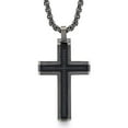 thumbnail image 1 of Spartan Stainless Steel with Black Spinel Gemstones Men's Cross Pendant Necklace, 1 of 5