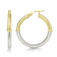 thumbnail image 1 of Two Tone High Polish & Textured Hoop Earrings in 14K Gold, 1 of 5
