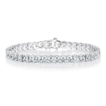Lab Created White Sapphire Gemstone Tennis Bracelet in Sterling Silver