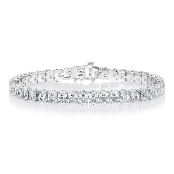 Lab Created White Sapphire Gemstone Tennis Bracelet in Sterling Silver