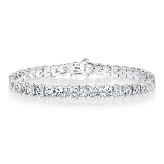 Lab Created White Sapphire Gemstone Tennis Bracelet in Sterling Silver
