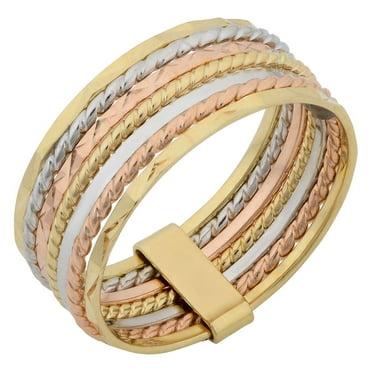 Tri-Color 7 Row Ring in 14K Gold