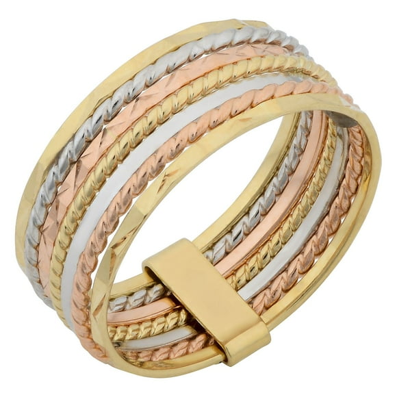 Tri-Color 7 Row Ring in 14K Gold