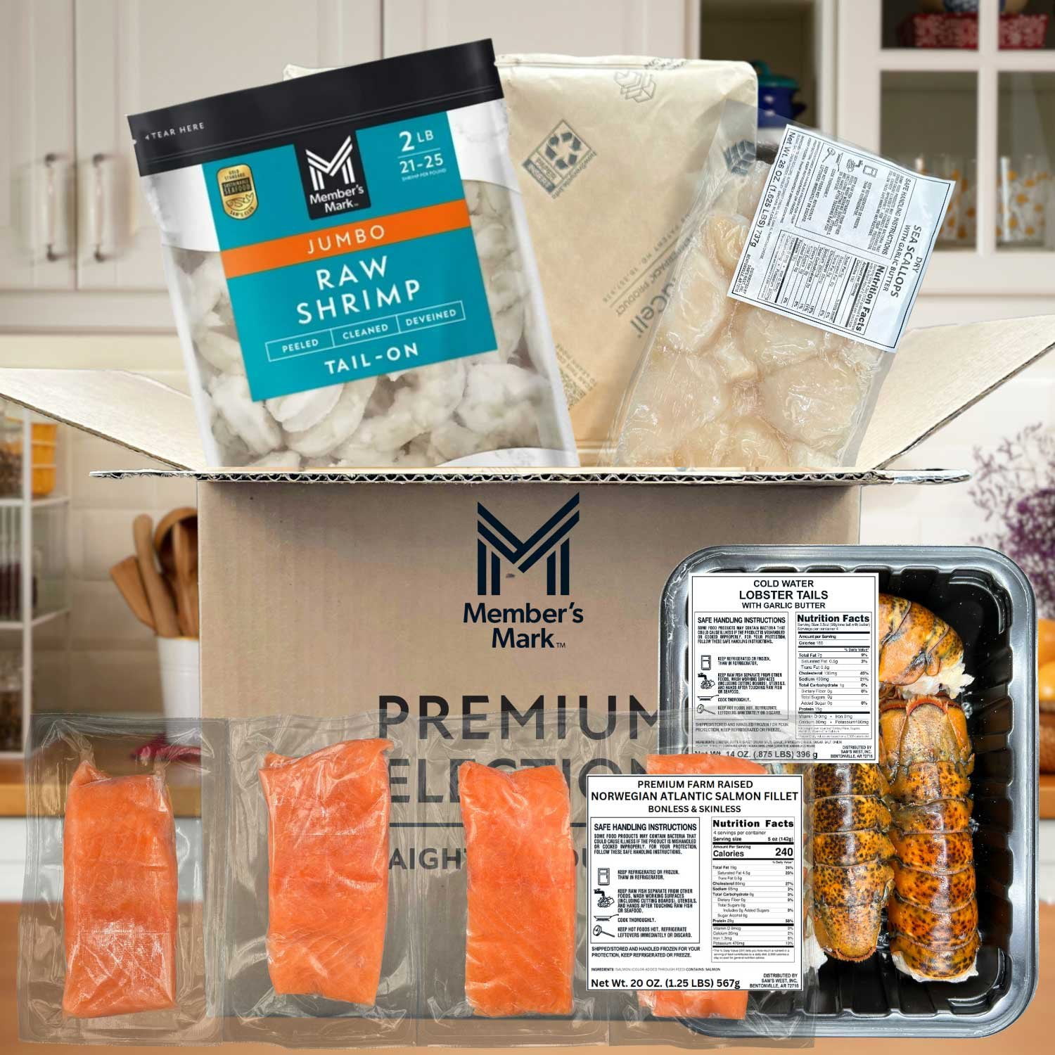 Member's Mark Premium Seafood Sampler Curated Box, Frozen, 5.75