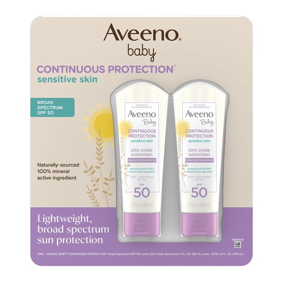 Aveeno Baby Zinc Oxide Mineral Sunscreen Lotion, SPF 50, 3 fl. oz. 2 pk.