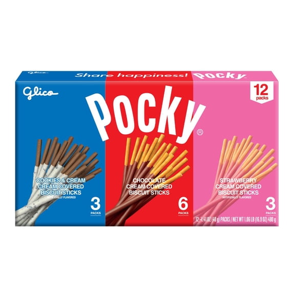 Glico Pocky Cream Covered Biscuit Sticks Variety Pack, 1.41 oz., 12 pk.