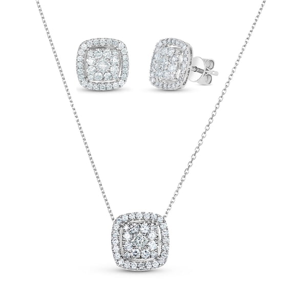 1.20 CT. T.W. Cushion Shape Diamond Pendant and Earring Set in 14K Gold