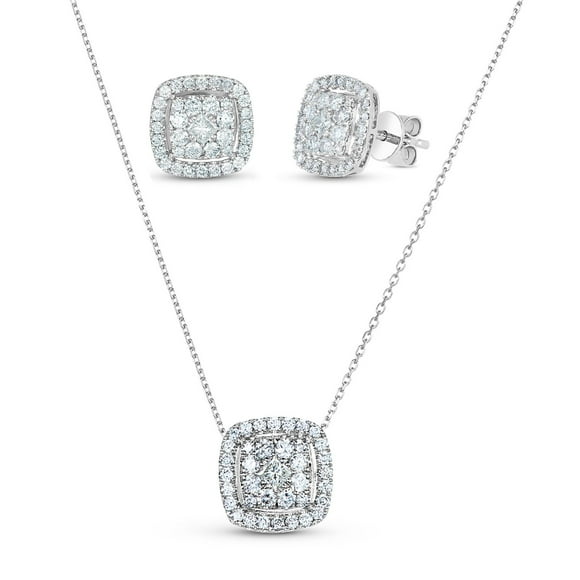 1.20 CT. T.W. Cushion Shape Diamond Pendant and Earring Set in 14K Gold