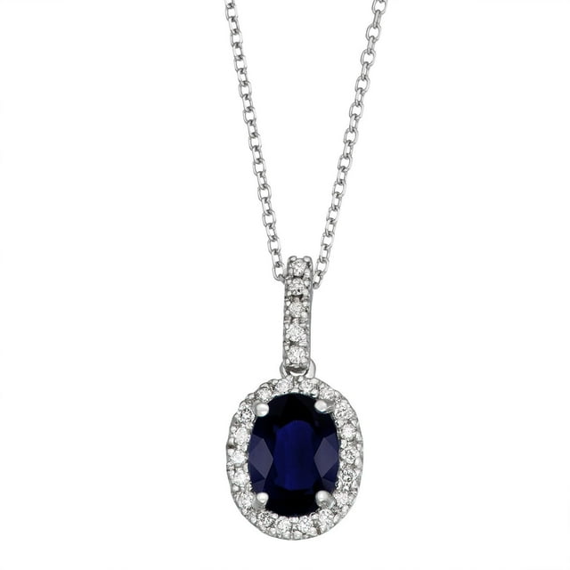 Oval Cut Genuine Gemstone & 0.11 CT. T.W. Diamond Halo Pendant Necklace in 14K Gold
