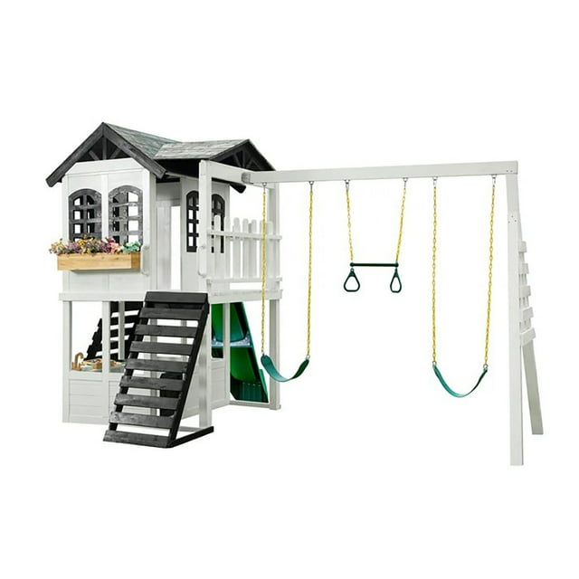 2MamaBees Reign Two Story Playhouse with Swing Attachment