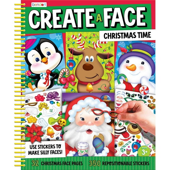 Bendon's Christams Create-A-Face Sticker Activity Pad, Spiral Bound