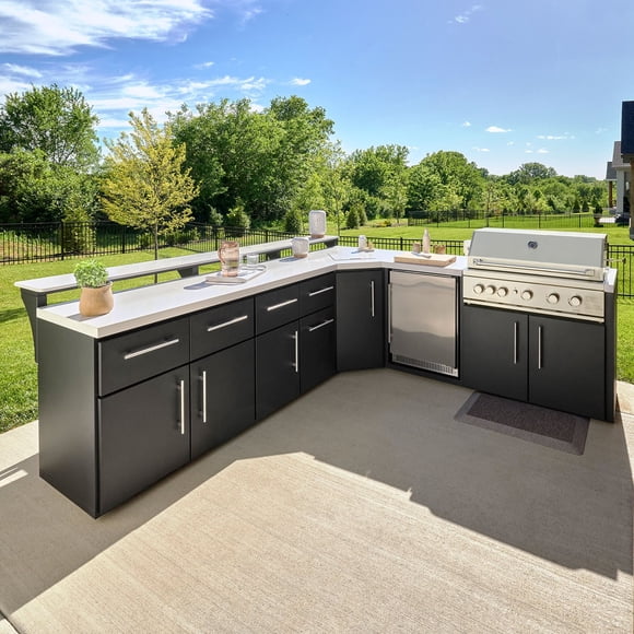 Range Corner Outdoor Kitchen Island w/ Grill & Bar - Right