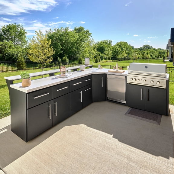 Range Corner Outdoor Kitchen Island w/ Grill & Bar - Right