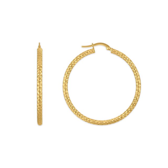 Diamond Cut Hoop Earrings in 14K Gold