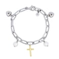 thumbnail image 1 of Paperclip Cross Pearl Bracelet in Italian Sterling Silver and 14K Gold, 1 of 4