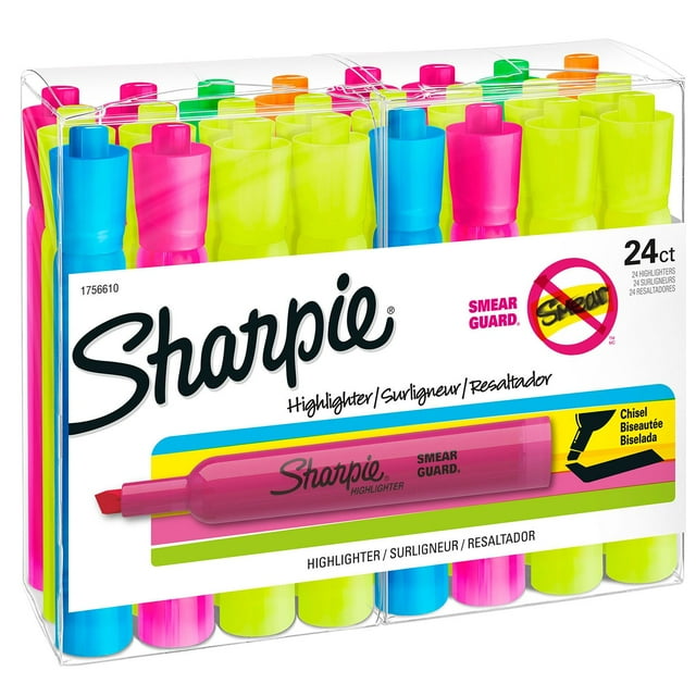 Sharpie Assorted Quick-Dry Highlighters with SmearGuard - 24 Pack