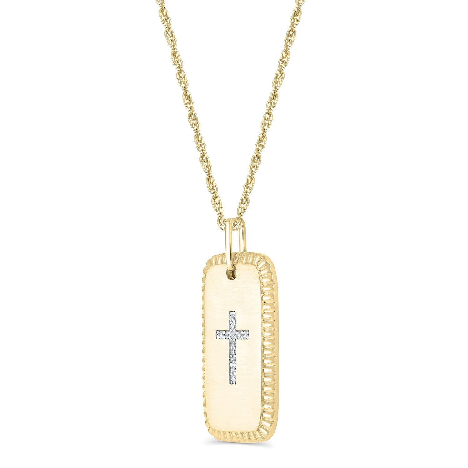 0.10 CT. T.W. Round Cut Cross Diamond Dog Tag Pendant Necklace in