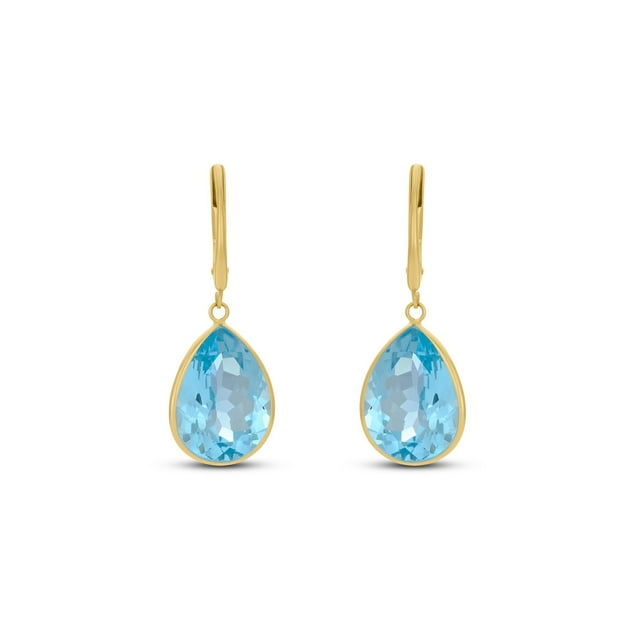 Pear Cut Gemstone Bezel Set Dangle Earrings in 14K Gold