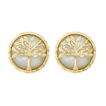 Mother of Pearl Tree of Life Earring in 14K Gold