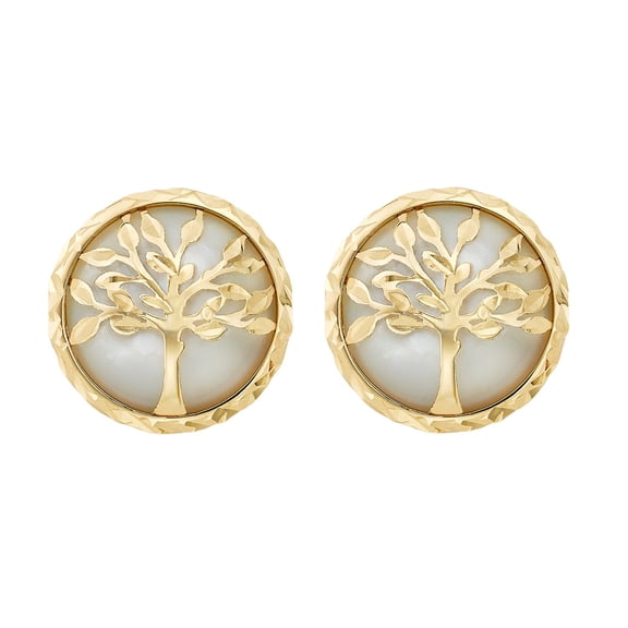 Mother of Pearl Tree of Life Earring in 14K Gold