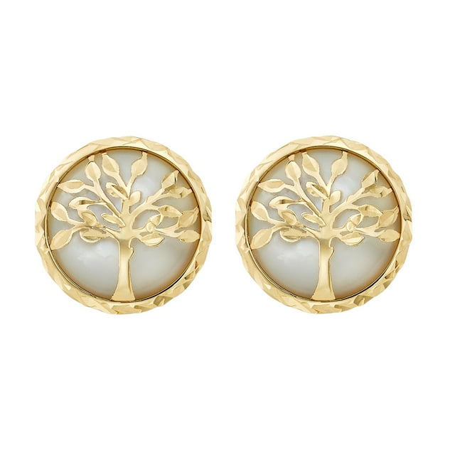 Mother of Pearl Tree of Life Earring in 14K Gold